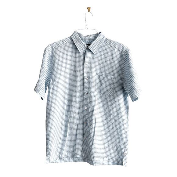 Quiksilver Mens Windowpane Check Short Sleeve Button Up Shirt Blue White Medium - Picture 1 of 6